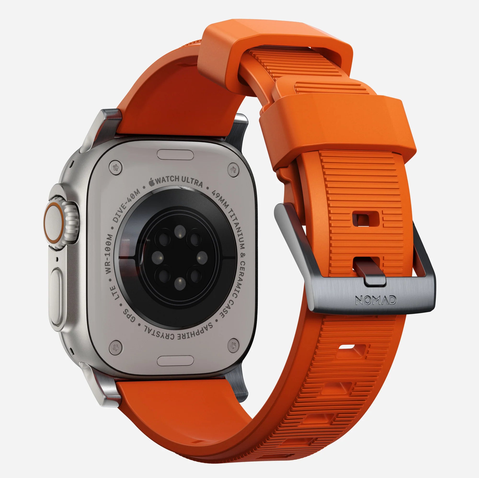 Nomad Rugged Apple Watch Silicone Strap (Silver/Ultra Orange)
