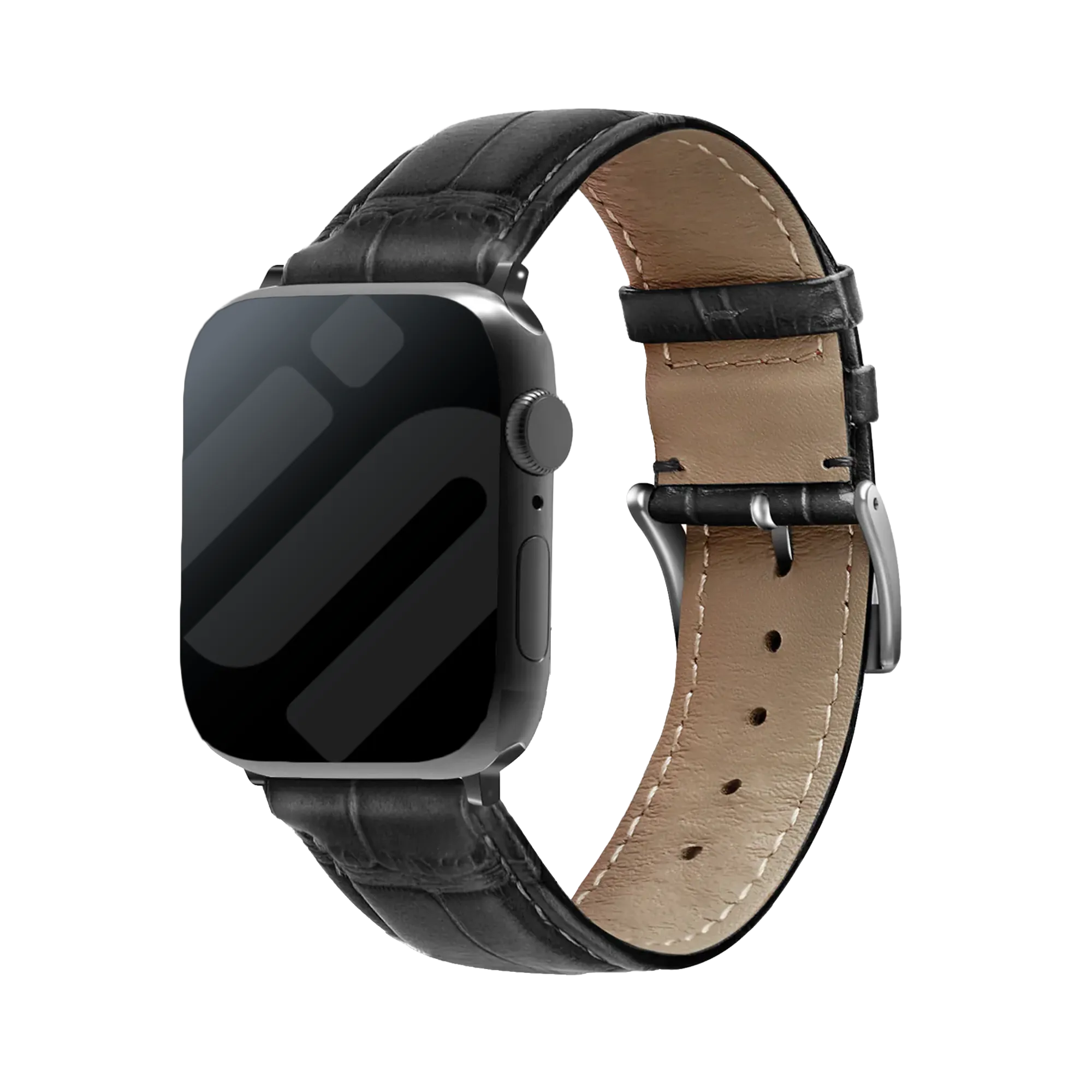 Bracelet cuir motif crocodile Apple Watch (noir)