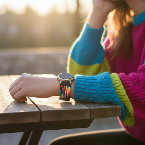 Bandz Bracelet nylon tissé Pebble Round 2 - 14mm (arc-en-ciel)