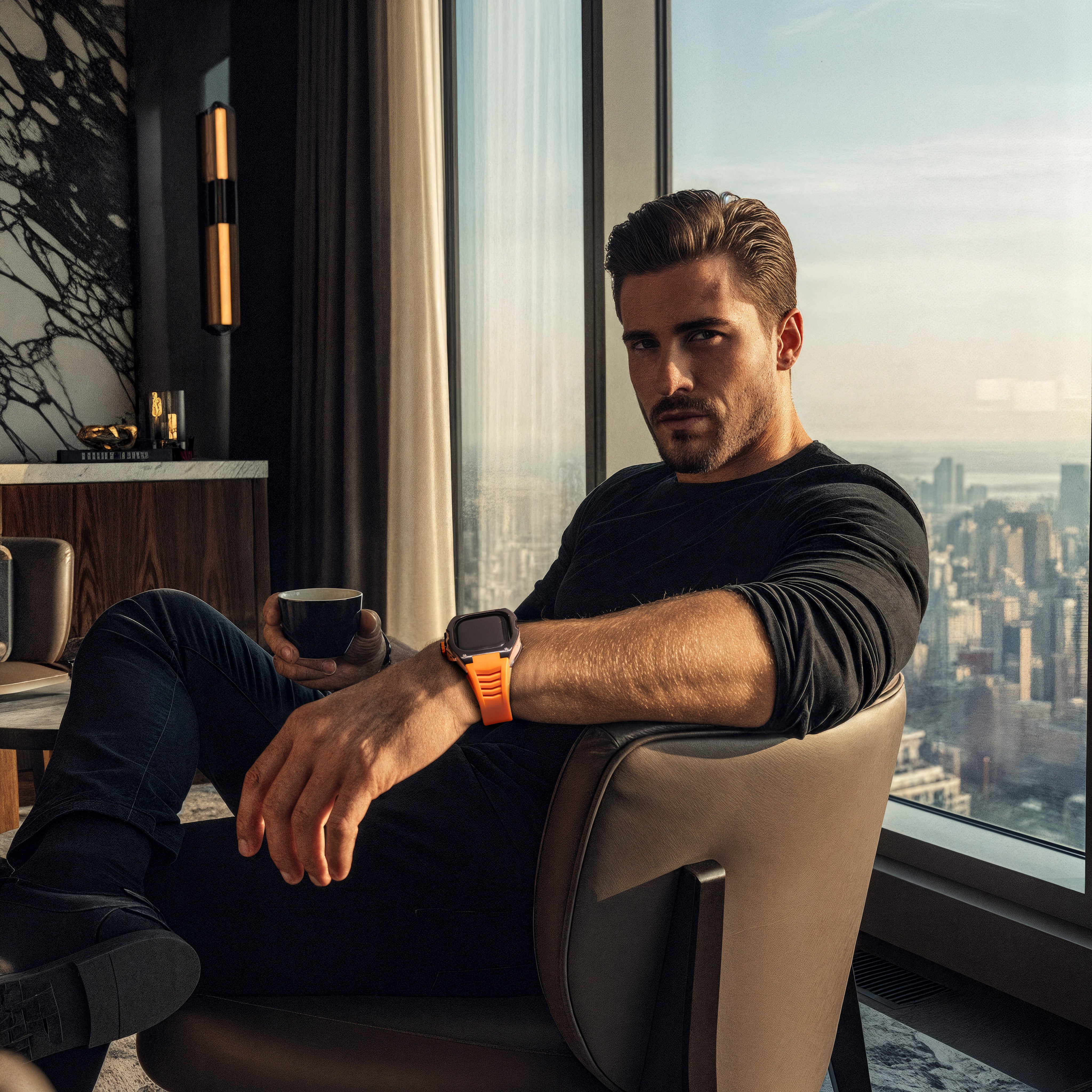 Reqior Boîtier avec bracelet en caoutchouc Apple Watch Ultra (noir/orange)