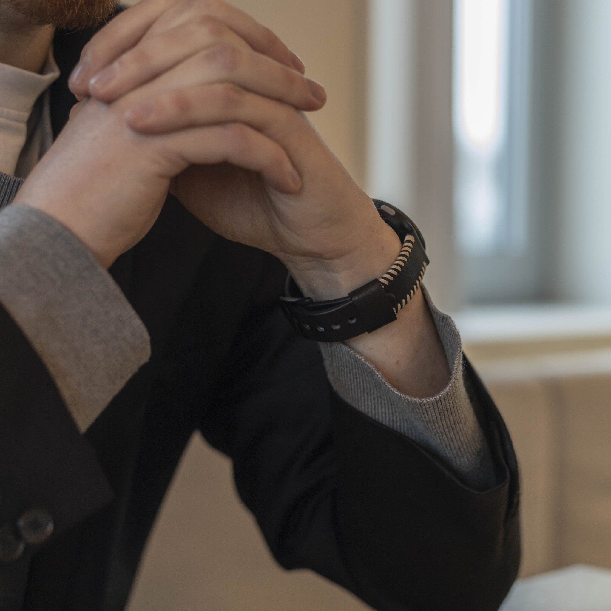 Bracelet cuir cousu Suunto Race 2 (noir)