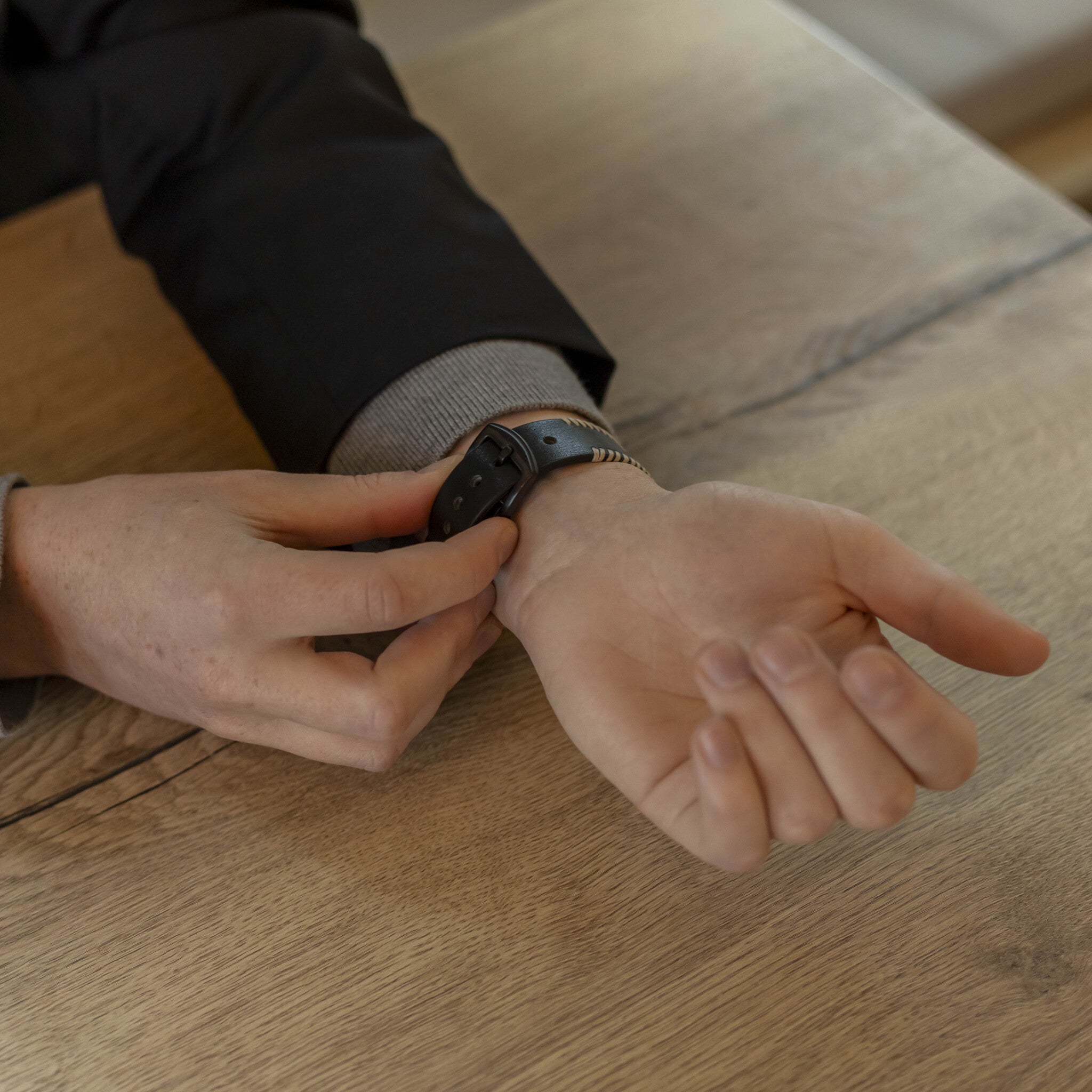 Bracelet cuir cousu Huawei Watch GT 6 46mm (noir)