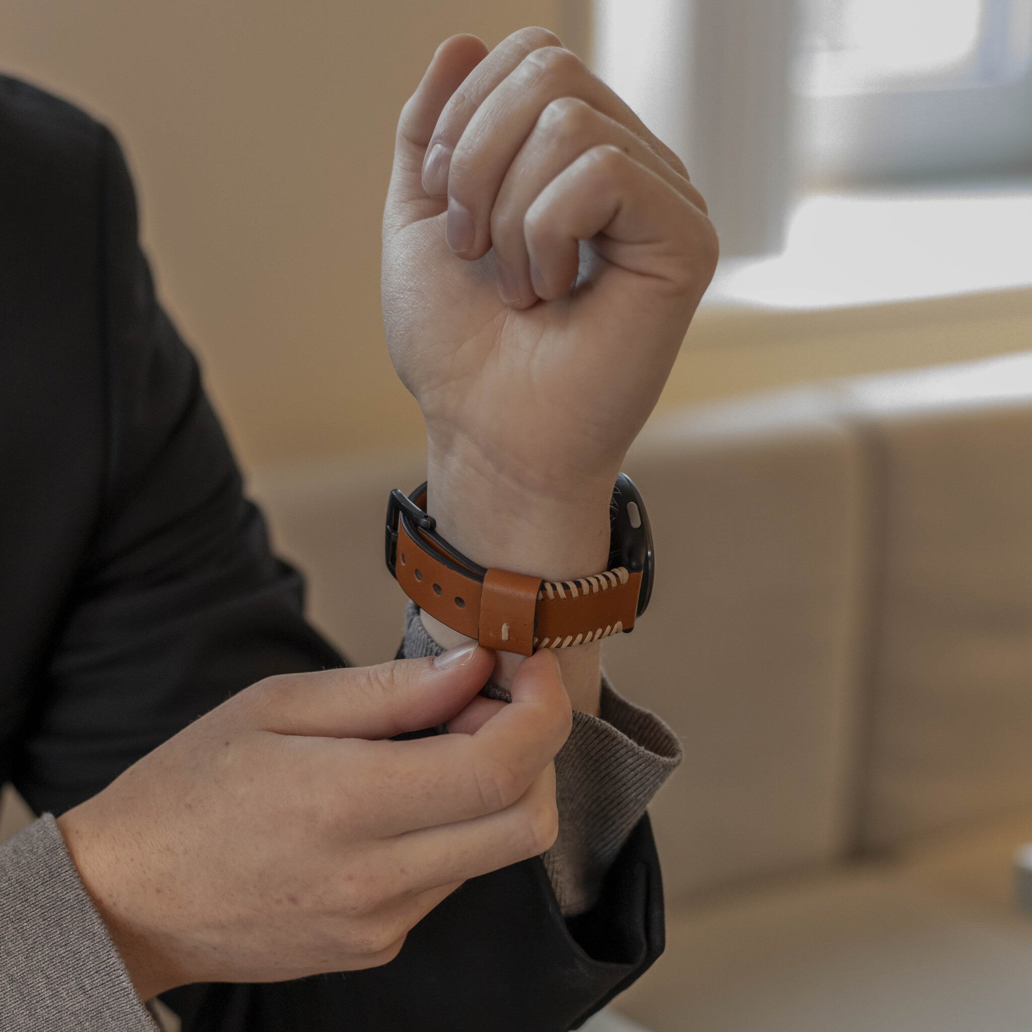 Bracelet cuir cousu Amazfit Bip 6 (marron)