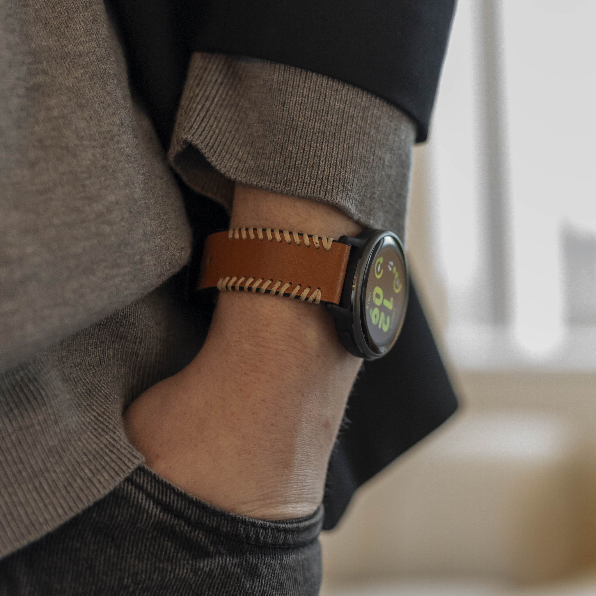 Bracelet cuir cousu Huawei Watch GT 6 46mm (marron)