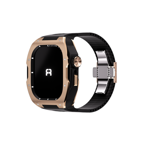 Reqior Apple Watch 45mm Case with Rubber Strap (Rose Gold/Black)