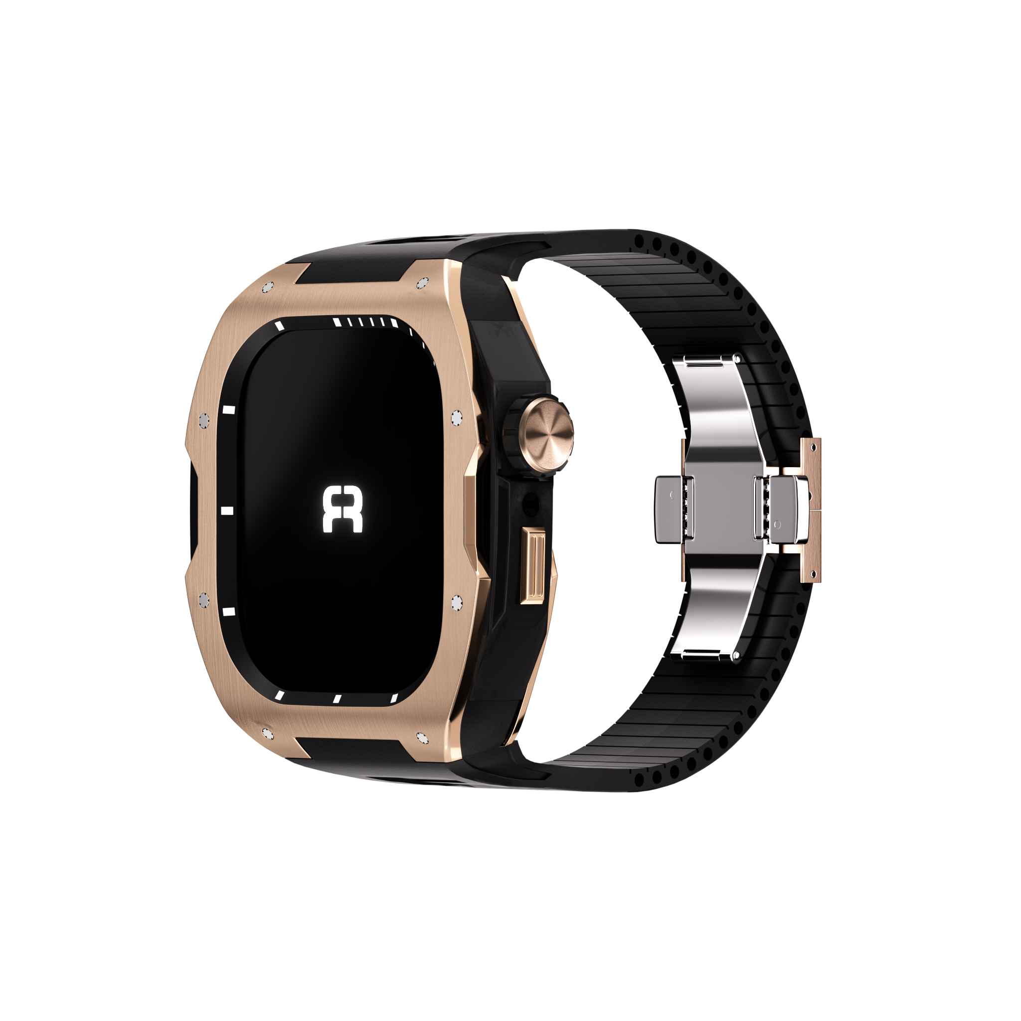 Reqior Boîtier avec bracelet en caoutchouc Apple Watch 45mm (rose or/noir)