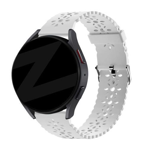 Patterned Silicone Strap, white, on a watch, 3/4 front view