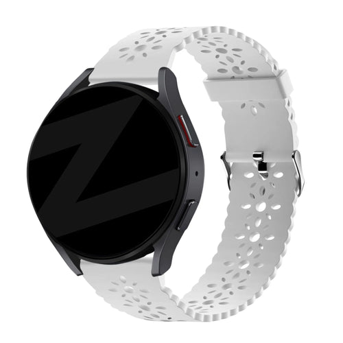 Patterned Silicone Strap, white, on a watch, 3/4 front view