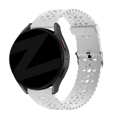 Silicone Strap with Cutouts, white, on a watch, 3/4 front view