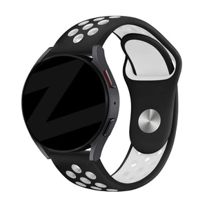 Silicone Sport Strap 'Deluxe', black/white, on a watch, 3/4 front view