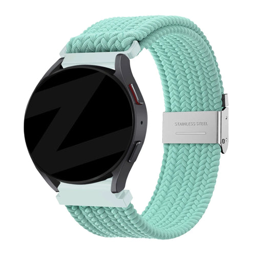 Woven Nylon Strap, turquoise, on a watch, 3/4 front view