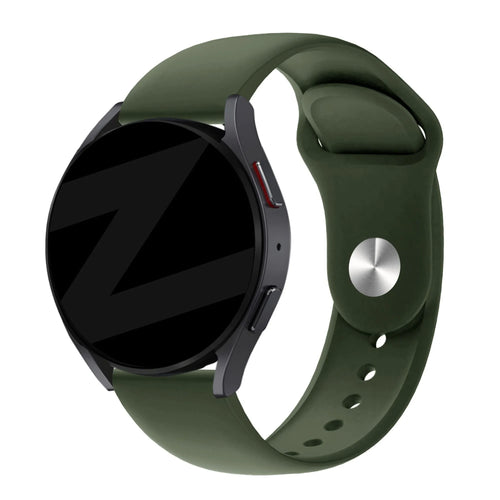 Silicone Sport Strap 'Deluxe', army green, on a watch, 3/4 front view