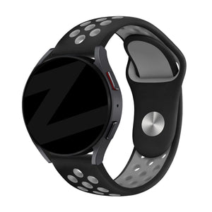 Silicone Sport Strap 'Deluxe', black/grey, on a watch, 3/4 front view