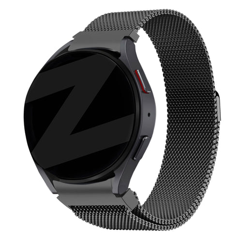Milanese Loop Strap, black, on a watch, 3/4 front view