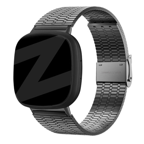 Adjustable Steel Strap, black, on a watch, 3/4 front view