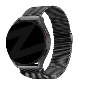 Milanese Loop Strap, black, on a watch, 3/4 front view