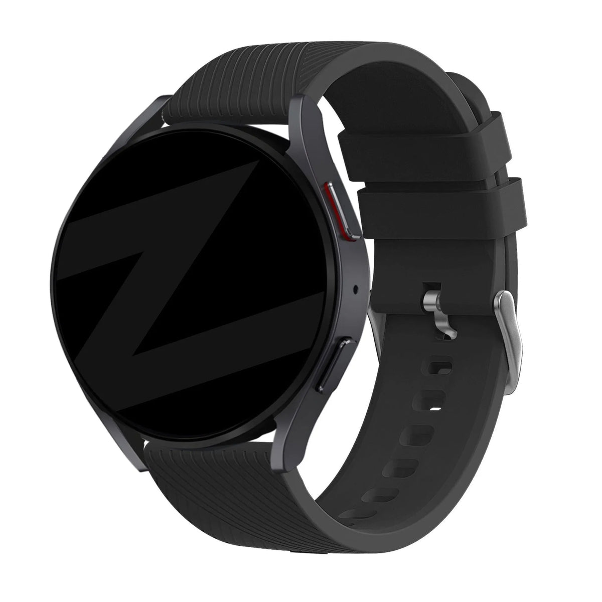 Silicone Strap 'Deluxe', black, on a watch, 3/4 front view