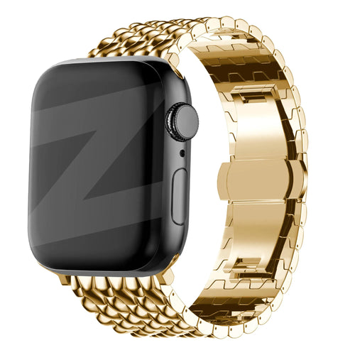 Steel Strap 'Dragon', gold, on a watch, 3/4 front view