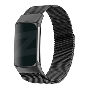 Milanese Loop Strap, black, on a watch, 3/4 front view