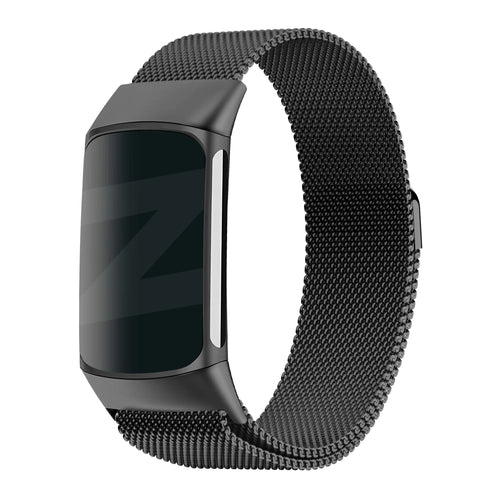 Milanese Loop Strap, black, on a watch, 3/4 front view