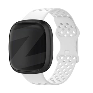 Silicone Sport Strap 'Air', white, on a watch, 3/4 front view