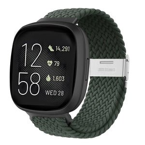 Nylon Adjustable Braided Strap, dark green, on a watch, 3/4 front view