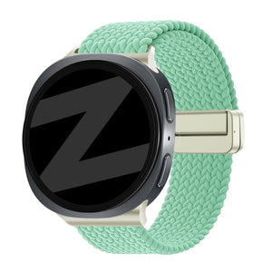 Nylon Braided Strap 'Easy Fit', mint, on a watch, 3/4 front view