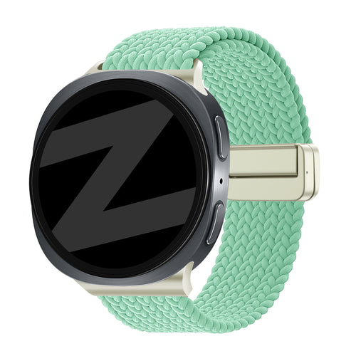 Nylon Braided Strap 'Easy Fit', mint, on a watch, 3/4 front view