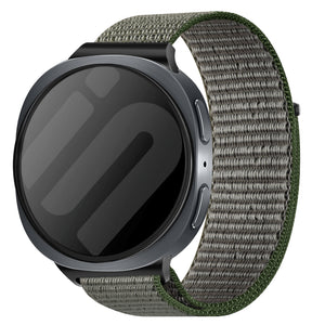 Nylon Strap, olive green, on a watch, 3/4 front view