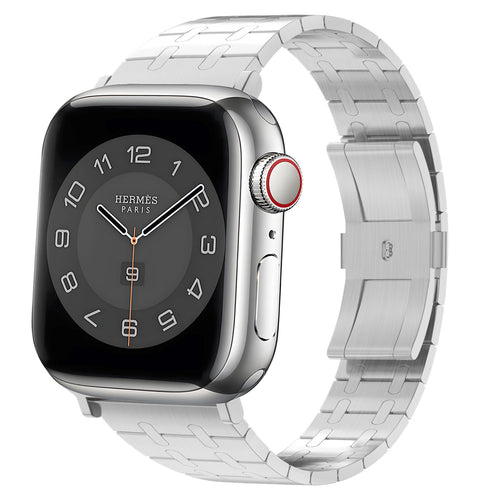 Stainless Steel Strap, silver, on a watch, 3/4 front view