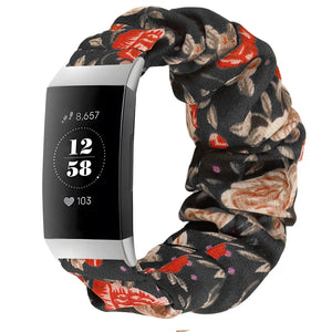 Nylon Scrunchie Strap, flowers, on a watch, 3/4 front view