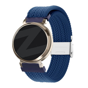 Woven Nylon Strap, blue, on a watch, 3/4 front view