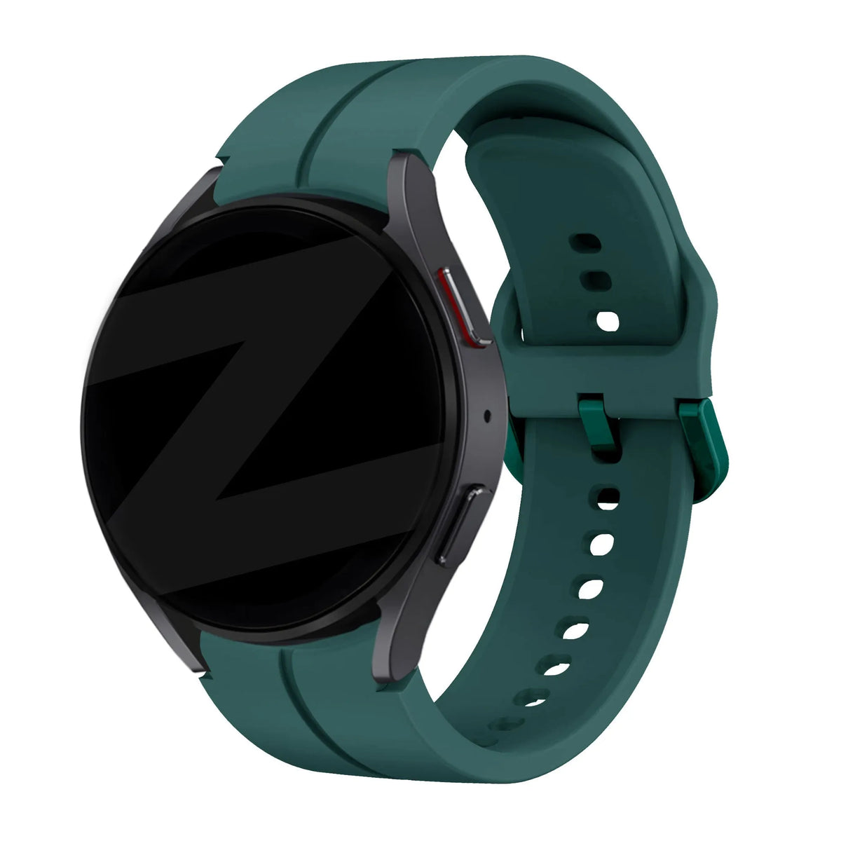 Silicone Strap 'Extreme', dark green, on a watch, 3/4 front view