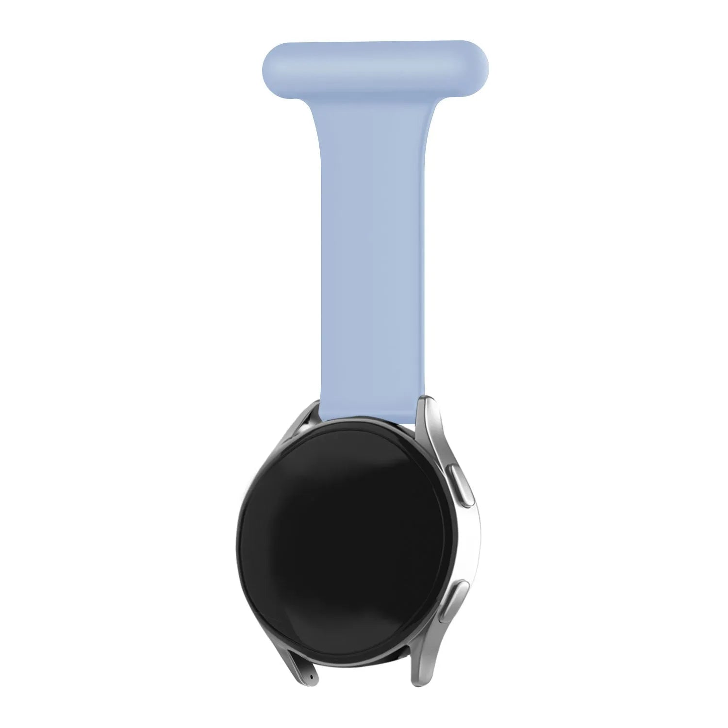 Silicone Nurse Fob, light blue, on a watch, 3/4 front view
