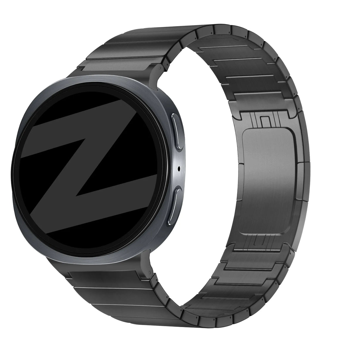 Titanium Strap 'One Bead', black, on a watch, 3/4 front view