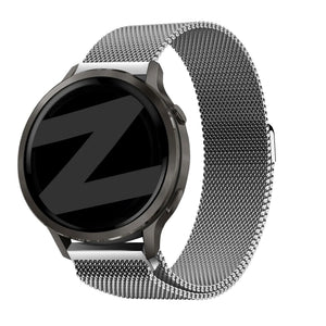 Milanese Loop Strap, silver, on a watch, 3/4 front view