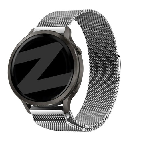 Milanese Loop Strap, silver, on a watch, 3/4 front view