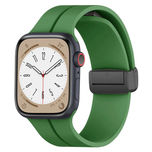 D-Buckle Silicone Strap, army green, on a watch, 3/4 front view