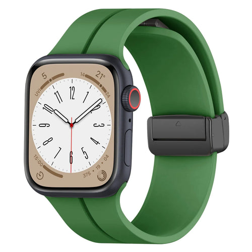 D-Buckle Silicone Strap, army green, on a watch, 3/4 front view