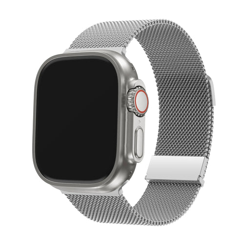 Milanese Strap, silver, on a watch, 3/4 front view