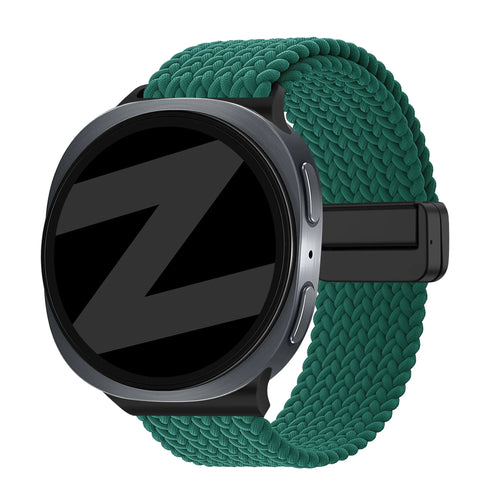 Nylon Braided Strap 'Easy Fit', green, on a watch, 3/4 front view