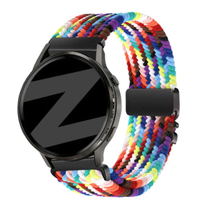 Nylon Braided Strap 'Parachute', rainbow, on a watch, 3/4 front view
