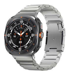 Titanium Strap 'Classic', silver, on a watch, 3/4 front view