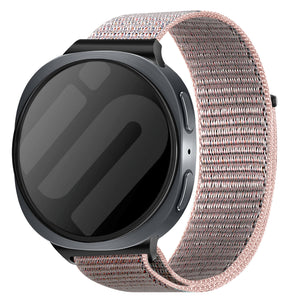 Nylon Strap, pink sand, on a watch, 3/4 front view