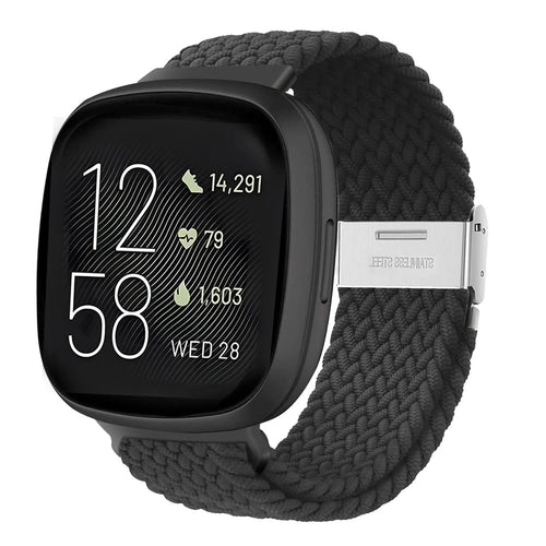 Nylon Adjustable Braided Strap, black, on a watch, 3/4 front view
