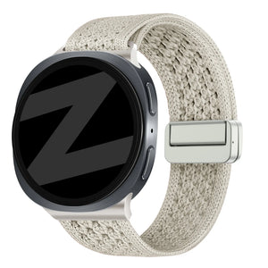 Vintage Nylon Strap, starlight, on a watch, 3/4 front view