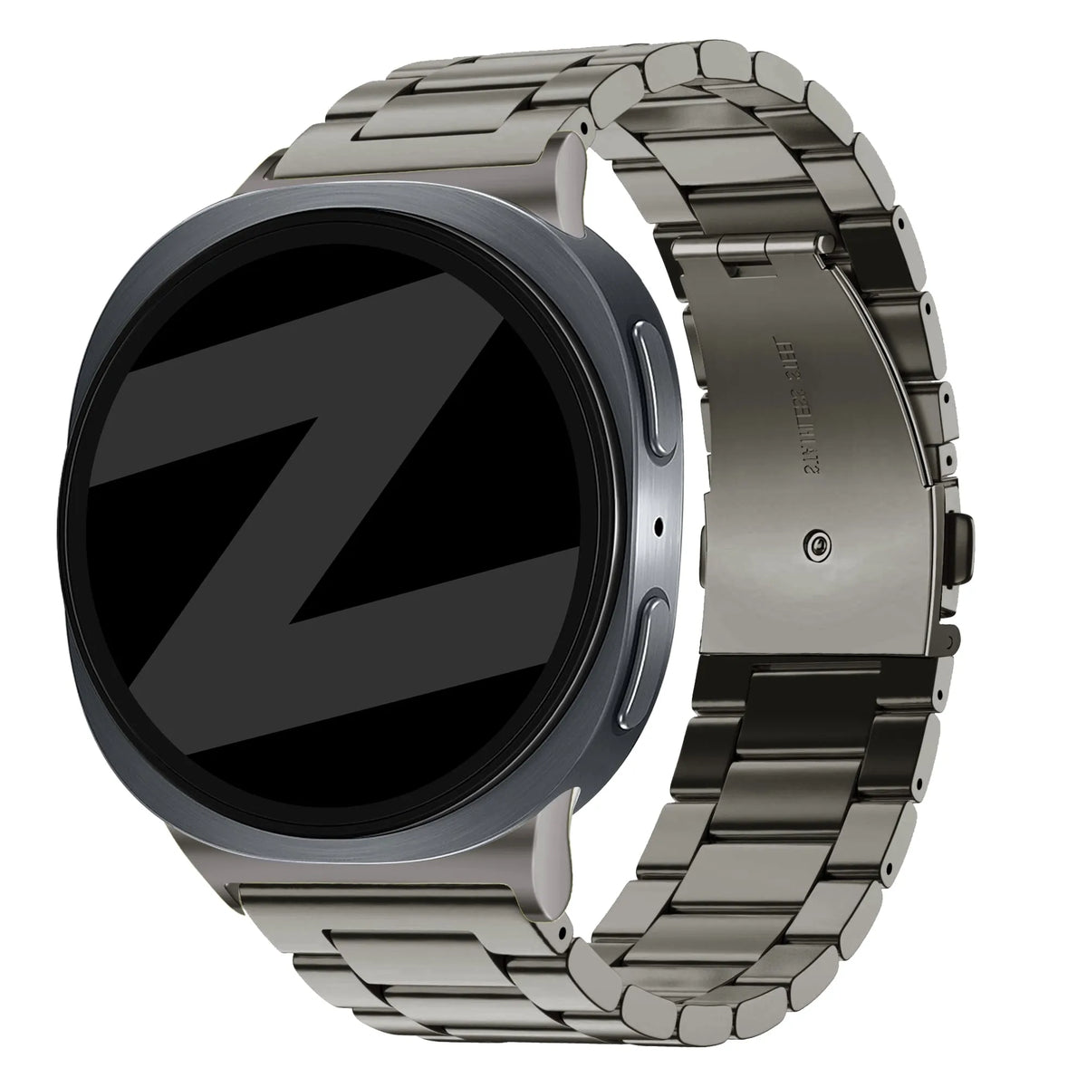 Steel Strap 'Classic', graphite, on a watch, 3/4 front view