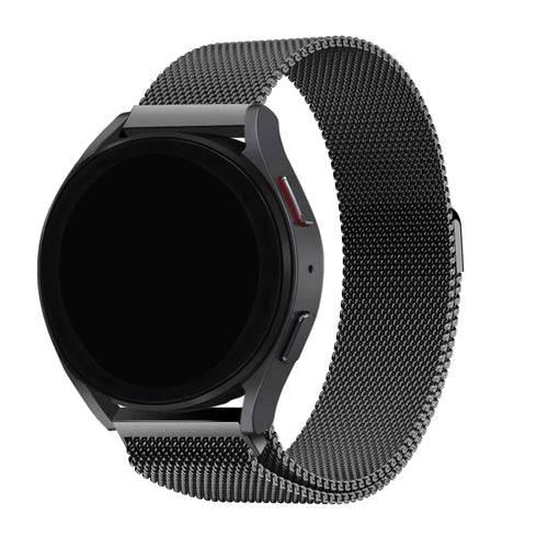 Milanese Loop Strap, black, on a watch, 3/4 front view