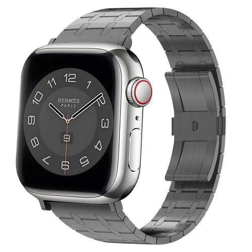 Royal Steel Strap, black, on a watch, 3/4 front view