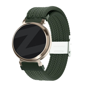 Woven Nylon Strap, green, on a watch, 3/4 front view
